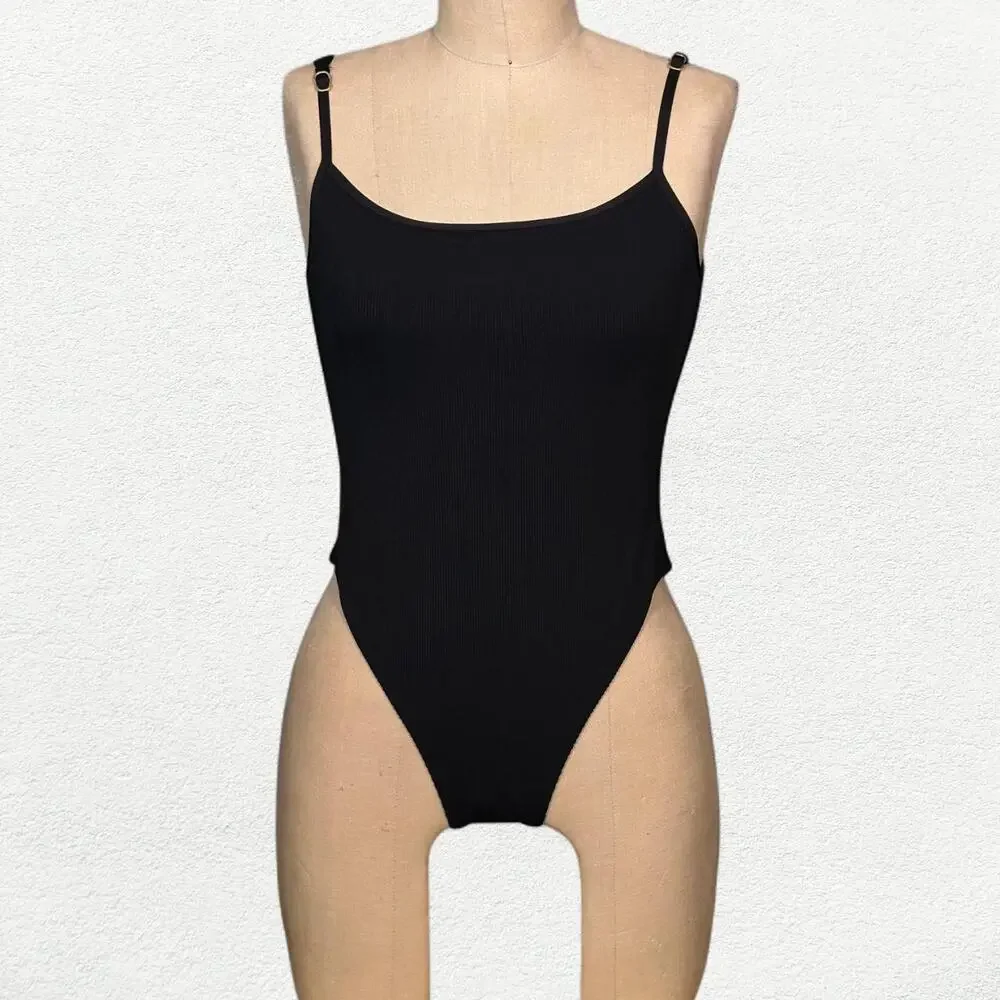 L Space Holly One Piece Classic Ribbed Swimsuit in Black
